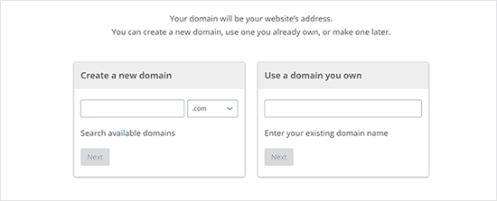 Bluehost choose domain